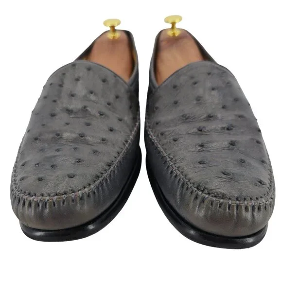 Avventura Exotic Gray Grey Ostrich Leather Dress Shoes Men Size 9.5M Moc Loafers - Picture 9 of 12